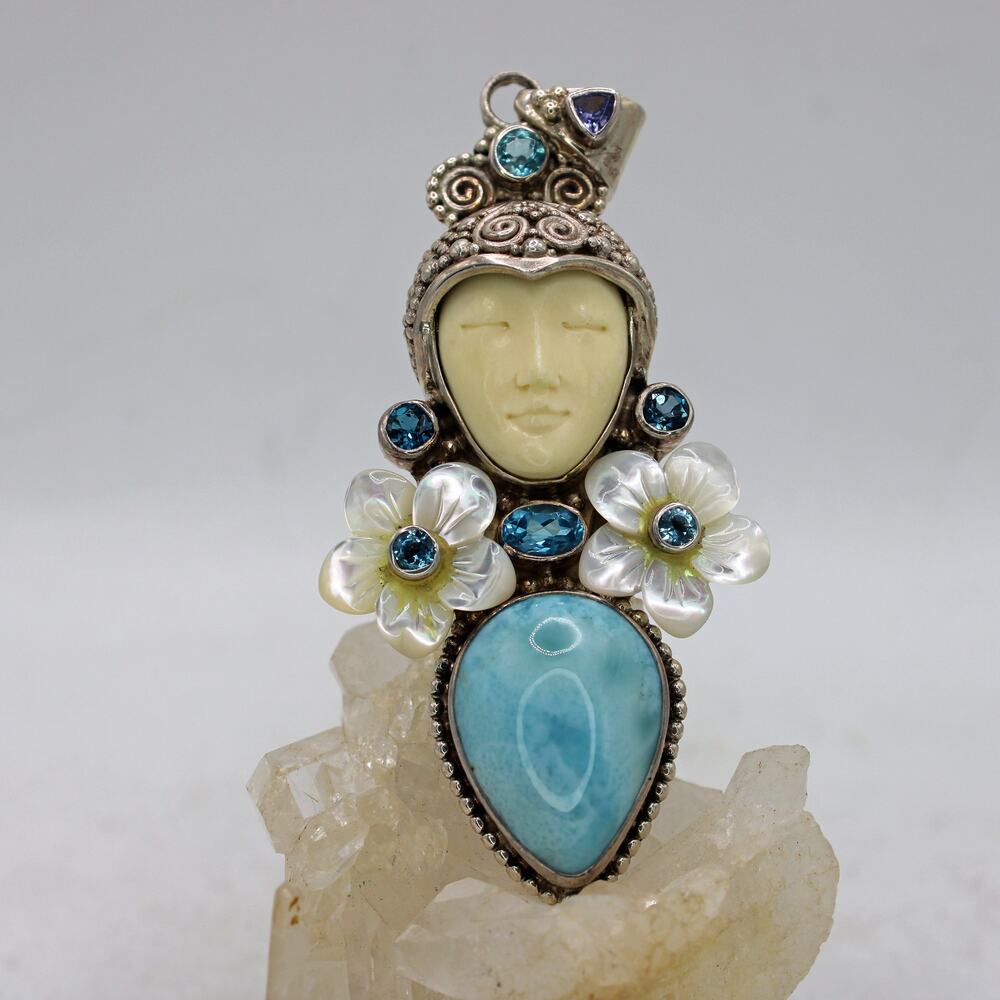 Sajen Sterling Silver Goddess Tear Drop Larimar Pendant
